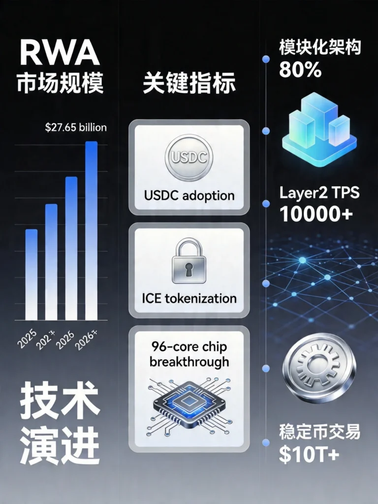 展示RWA市场规模276.5亿美元与技术演进关键指标的数据图