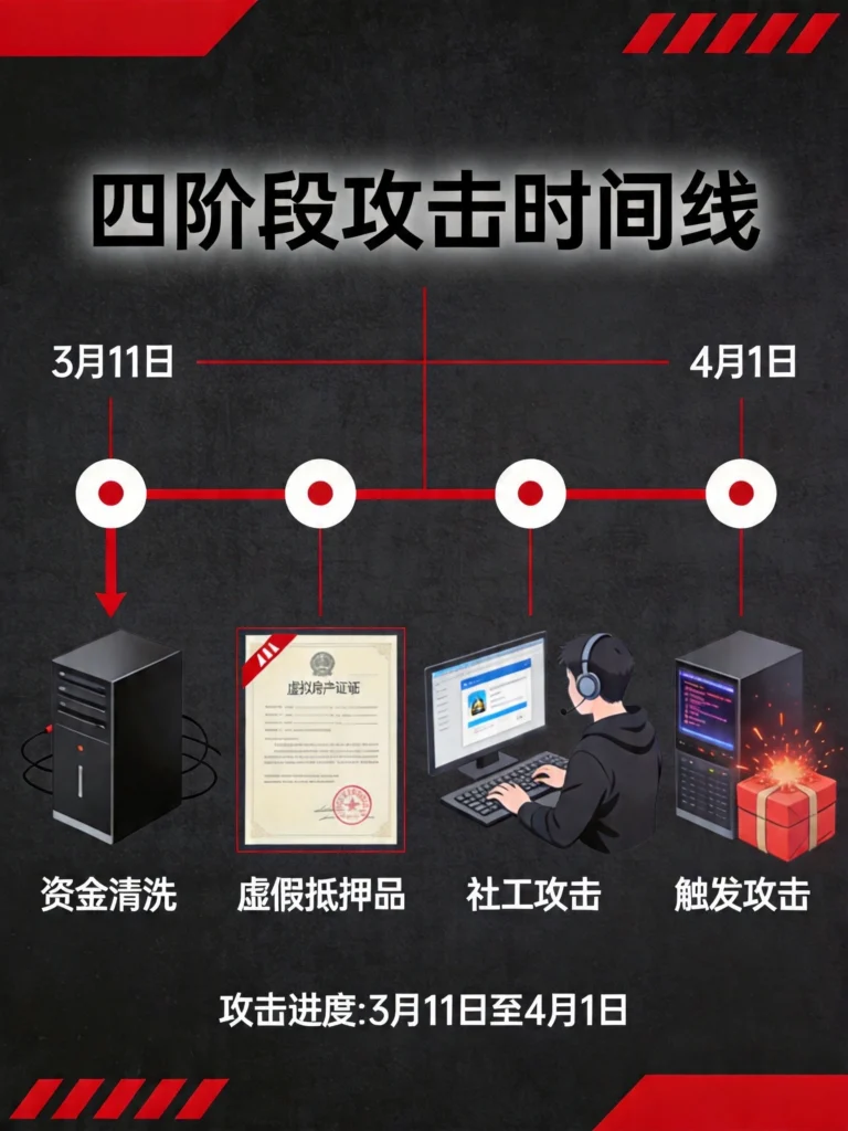 攻击四阶段时间线,从资金清洗到触发攻击的完整路径,3月11日至4月1日