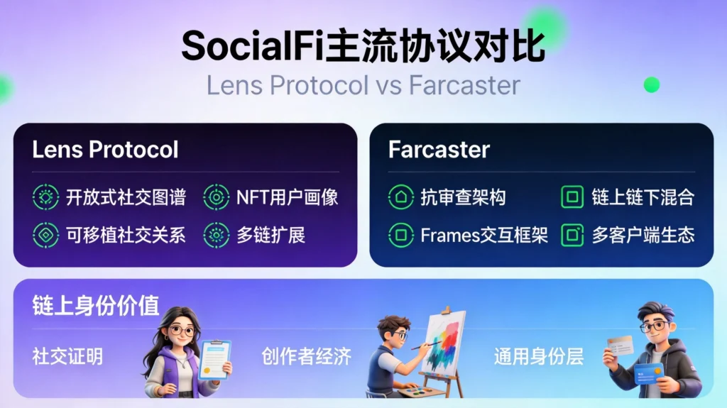 Lens Protocol与Farcaster两大SocialFi协议核心特性与链上身份价值体系对比分析