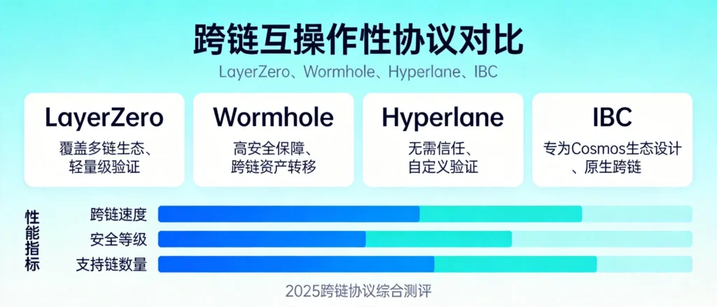 跨链互操作协议对比信息图，LayerZero与Wormhole及IBC跨链方案架构示意图