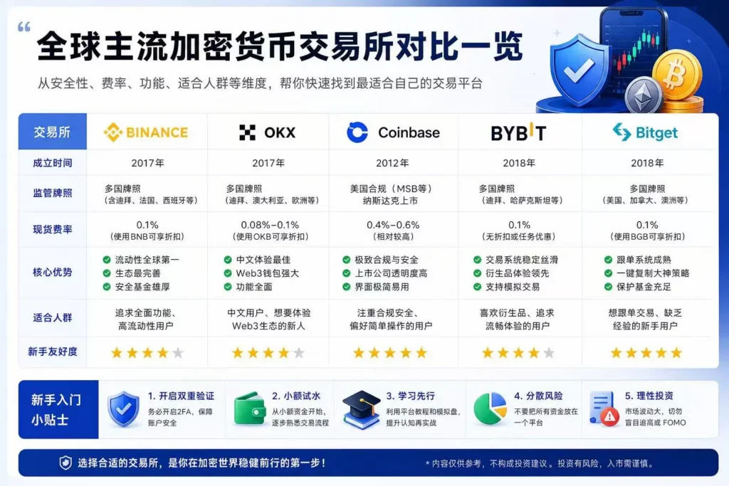 主流加密交易所对比（费率与安全）