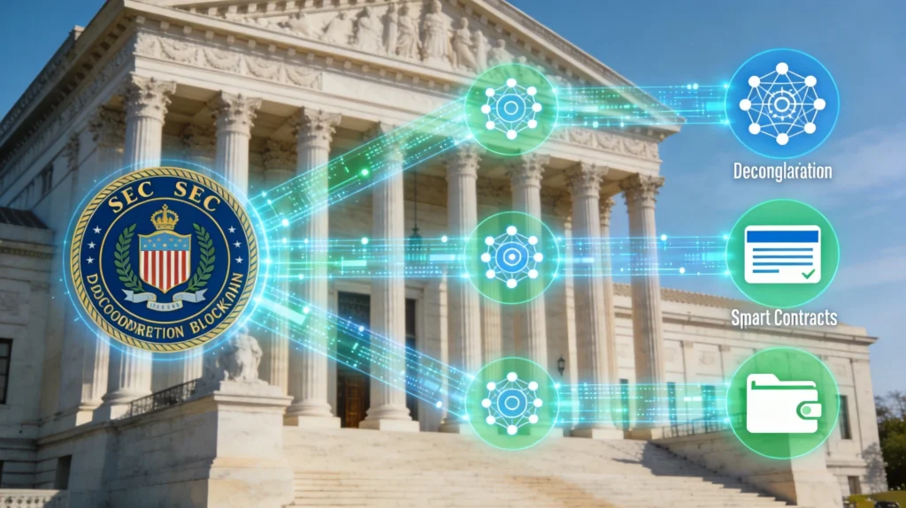 SEC DeFi监管框架覆盖用户界面合规路径示意图，Web3经纪-交易商豁免条件