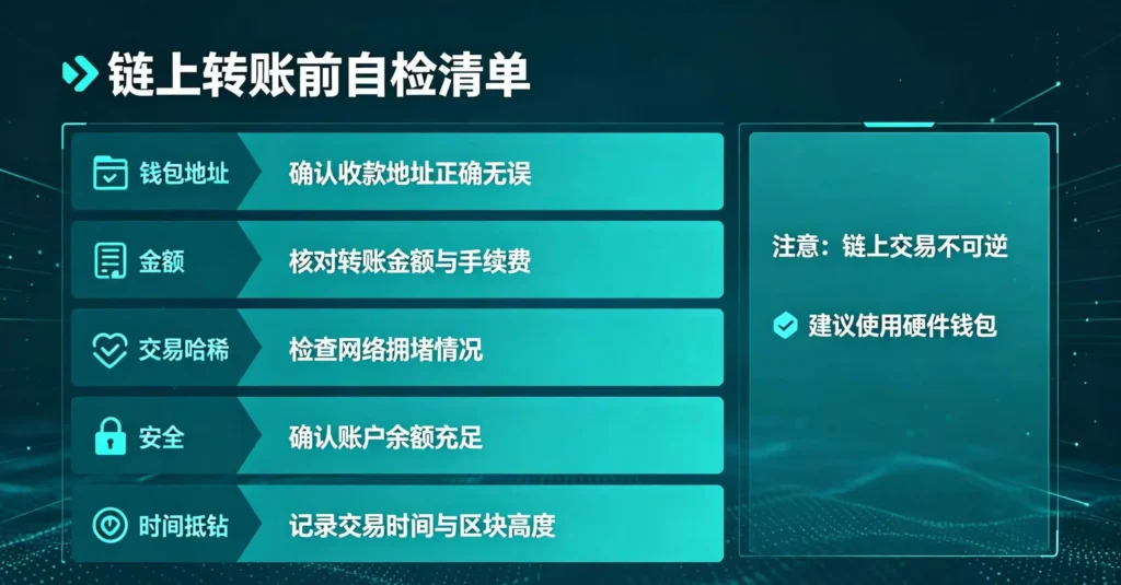 链上转账自检清单可视化图。