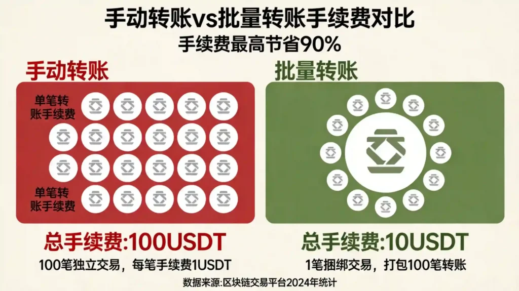 逐笔与批量费用对比