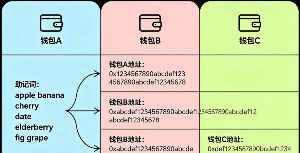 多款钱包软件展示同一助记词恢复出的不同加密货币地址