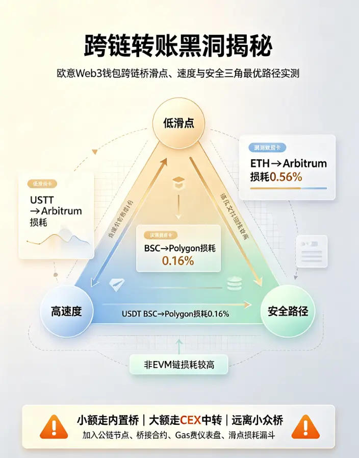 跨链转账黑洞揭秘:欧亿Web3钱包跨链桥滑点、速度与安全三角最优路径实测