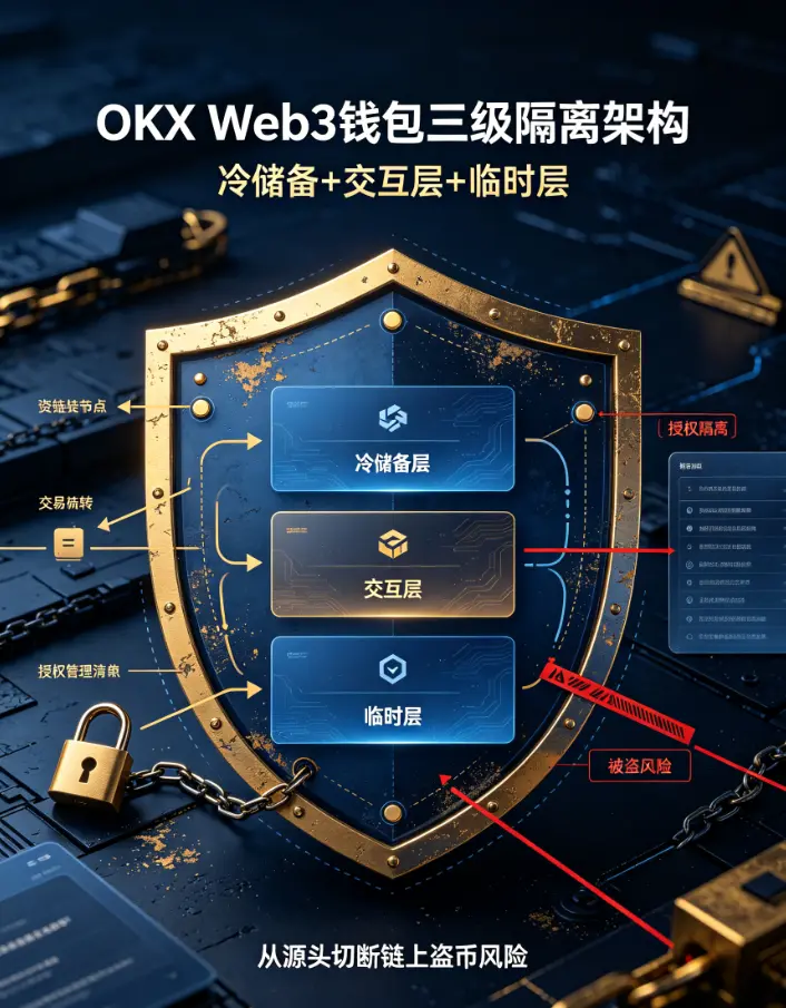 Web3钱包三级隔离架构：冷储备+交互层+临时层，从源头切断链上盗币风险